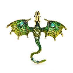 Green Dragon Brooch - Enamel and Rhinestones